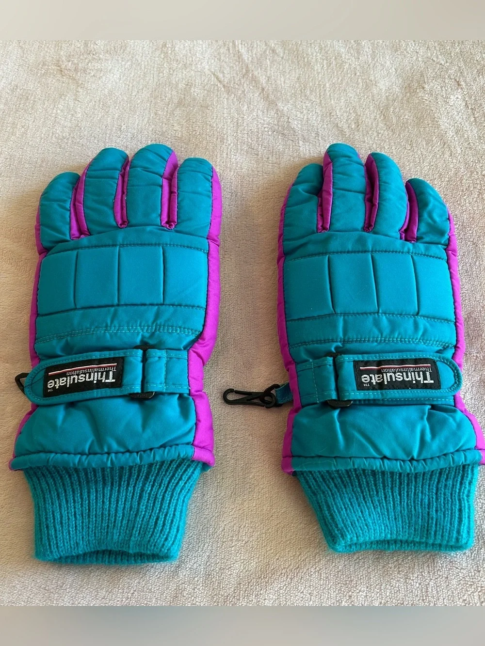 Thinsulate vintage 80s 90s insulated ski gloves teal and purple women’s M